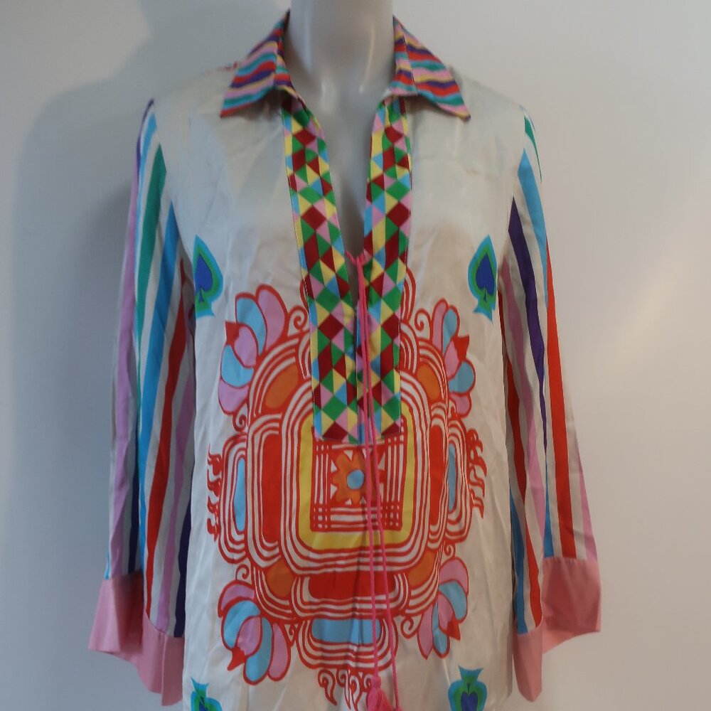 NWT Womens Me369 (Item- 86) Multicolor Mia Tie Collar Tiger Print Blouse Top L - Picture 5 of 10